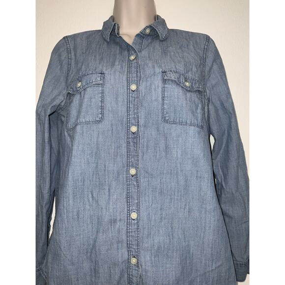 Old Navy Womens Button Front Denim Blouse Long Sleeve Top Size S - Picture 2 of 3